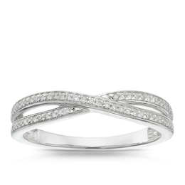 9ct White Gold 0.12ct Crossover Half Eternity Ring