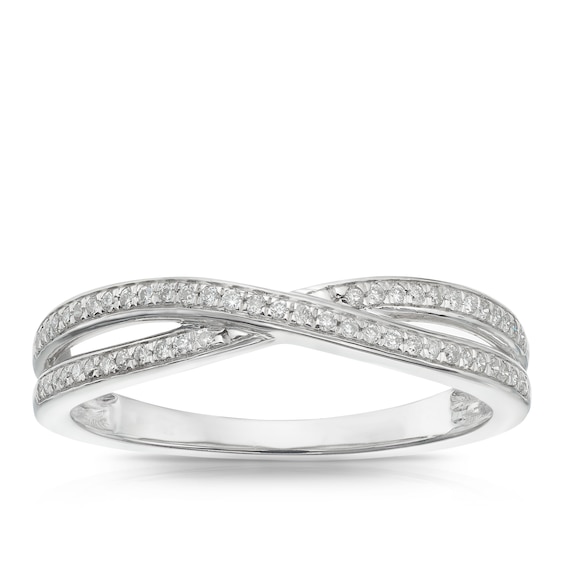 9ct White Gold Crossover Half Eternity 0.12ct Diamond Ring