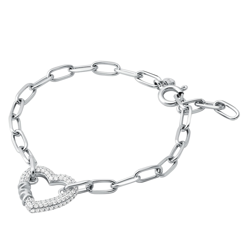 Michael Kors Love Sterling Silver 7 Inch Cubic Zirconia Heart Bracelet