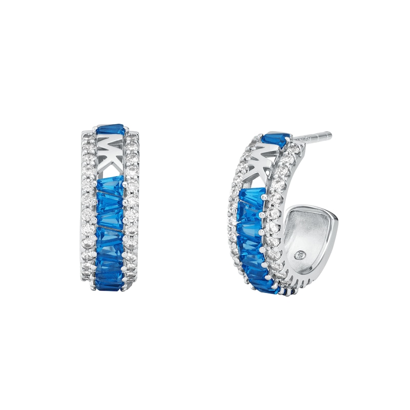 Michael Kors Brilliance Silver Blue CZ Hoop Earrings