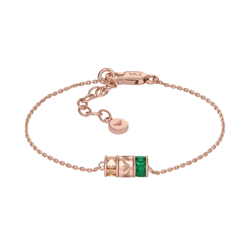 Main Image 1 of Emporio Armani Rose Gold Plated Green Gem & CZ Bracelet