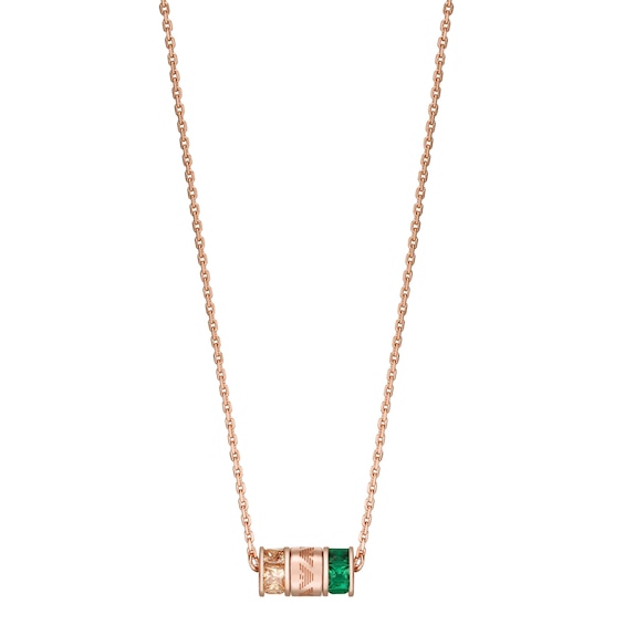 Emporio Armani Rose Gold Plated Green Gem and CZ Necklace