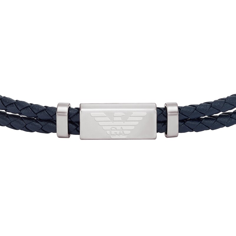 Emporio Armani Men's Black Leather 7 Inch Woven ID Bracelet