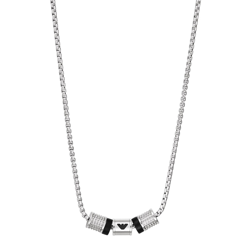 Emporio Armani Men's Stainless Steel Onyx Rondelle Necklace