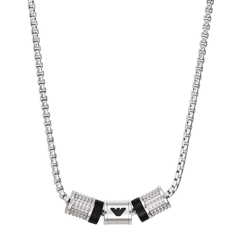 Emporio Armani Men's Stainless Steel Onyx Rondelle Necklace