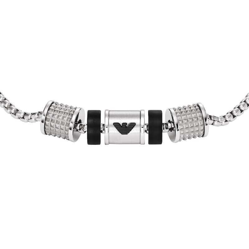 Emporio Armani Men's Stainless Steel & Onyx Rondelle 7 Inch Bracelet