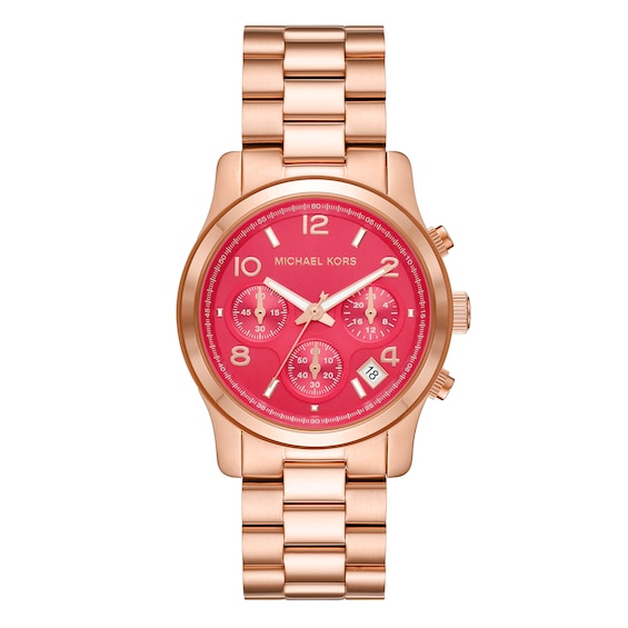 Michael Kors Lennox Pink Dial & Rose Gold-Tone Bracelet Watch 