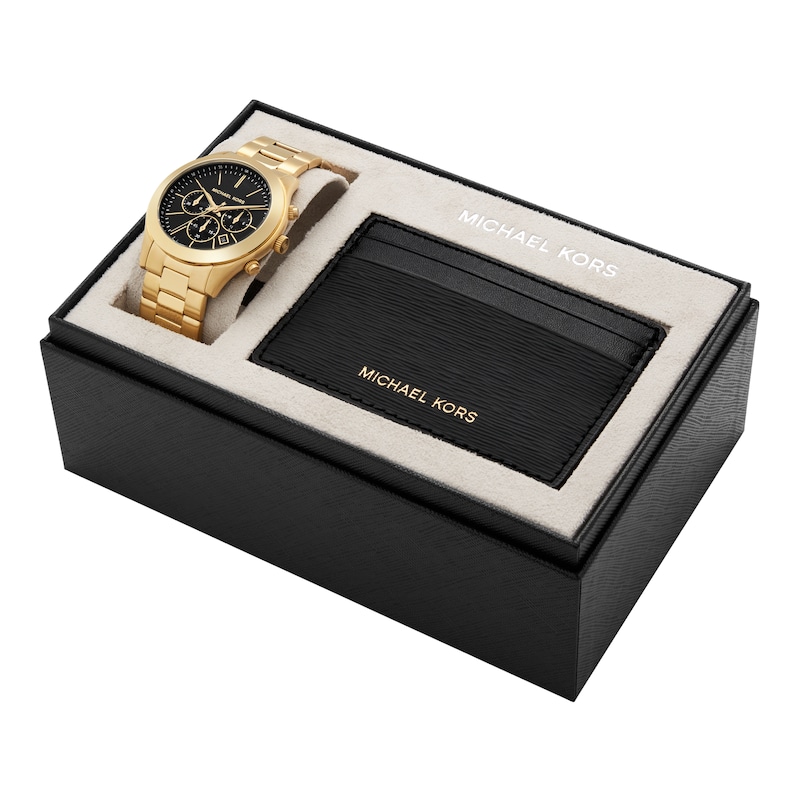 Michael Kors Slim Runway Gold-Tone Watch & Card Holder Set