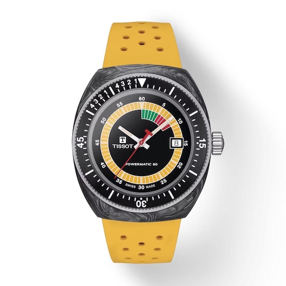 Tissot Sideral S Powermatic Men’s Black Dial & Yellow Rubber Strap Watch