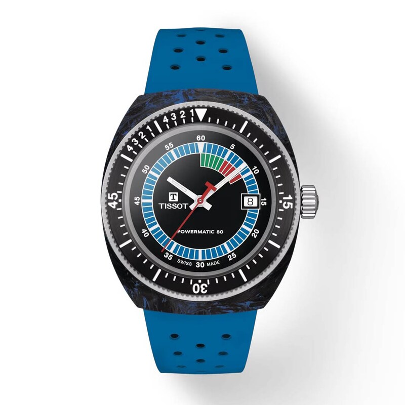 Main Image 1 of Tissot Sideral S Powermatic Men's Black Dial & Blue Rubber Strap Watch