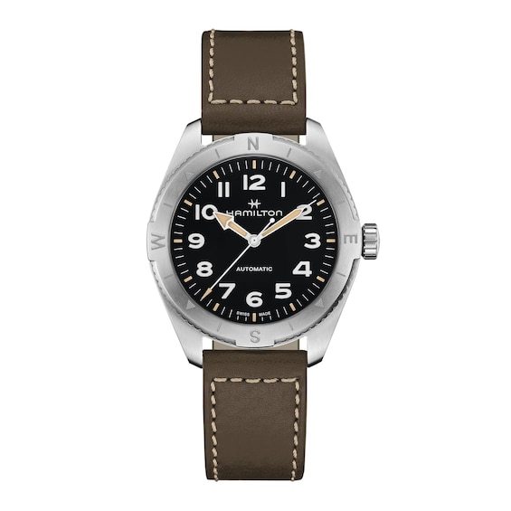 Men's Hamilton Khaki Field Expedition 41Mm Black Dial & Green Calfskin Leather Strap Watch