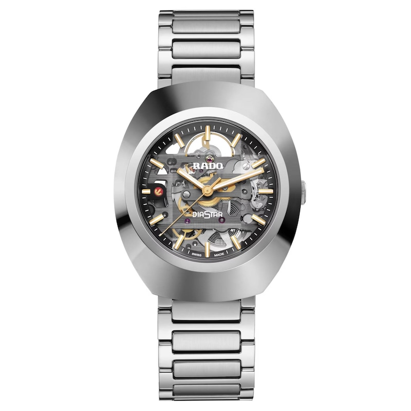 Rado DiaStar Men's Skeleton Dial & Stainless Steel Bracelet Watch with mechanism dial