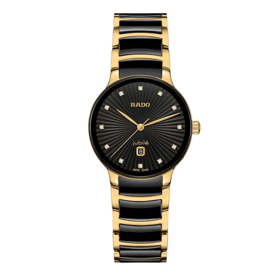 Rado Centrix Ladies’ Diamond Black Dial & Gold Tone Bracelet Watch