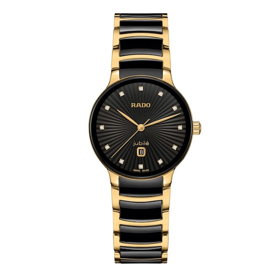 Rado Centrix Womens Diamond Black Dial and Gold Tone Bracele