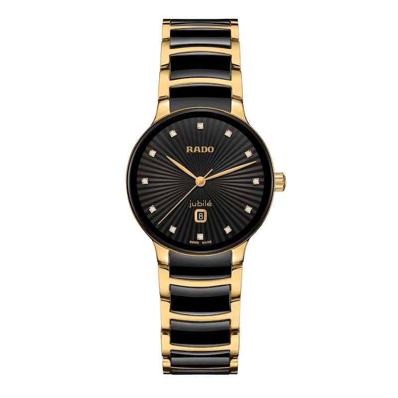 Rado Centrix Ladies' Diamond Black Dial & Gold-Tone Bracelet Watch