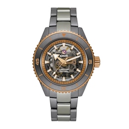 Rado Captain Cook High Tech Ceramic Skeleton Bracelet with chrome bracelet strap and movement dial