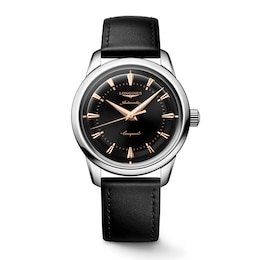 Longines Conquest Heritage 38mm Black Leather Strap Watch