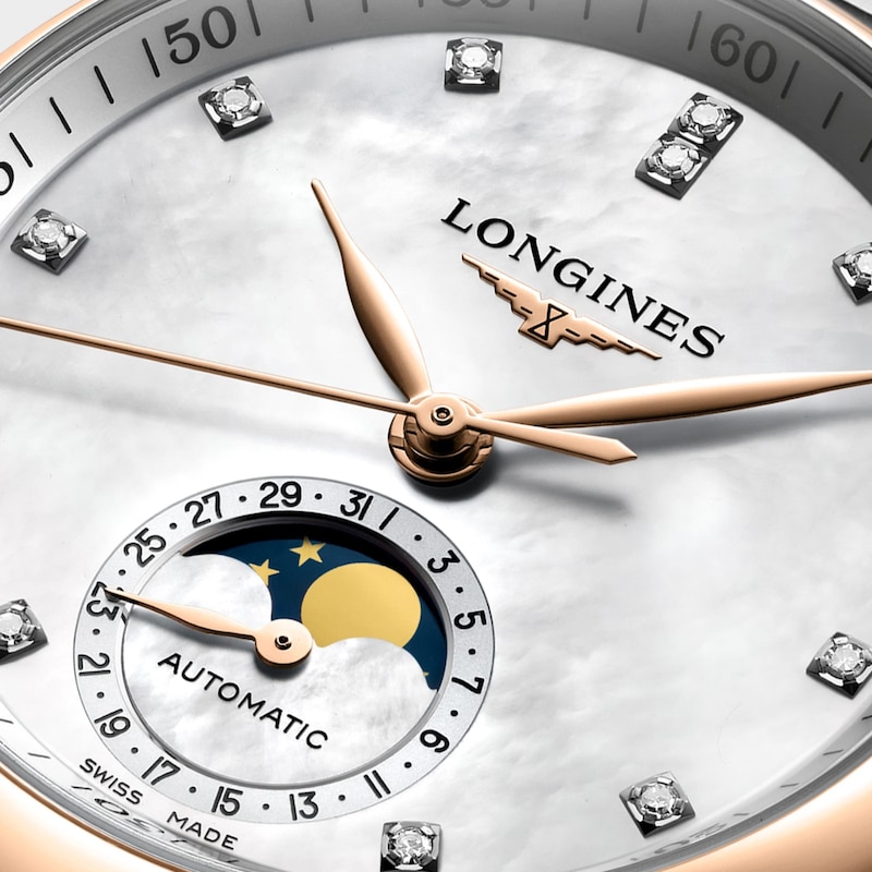 Longines Master Collection Moon-phase Diamond & 18ct Rose Gold Bracelet Watch