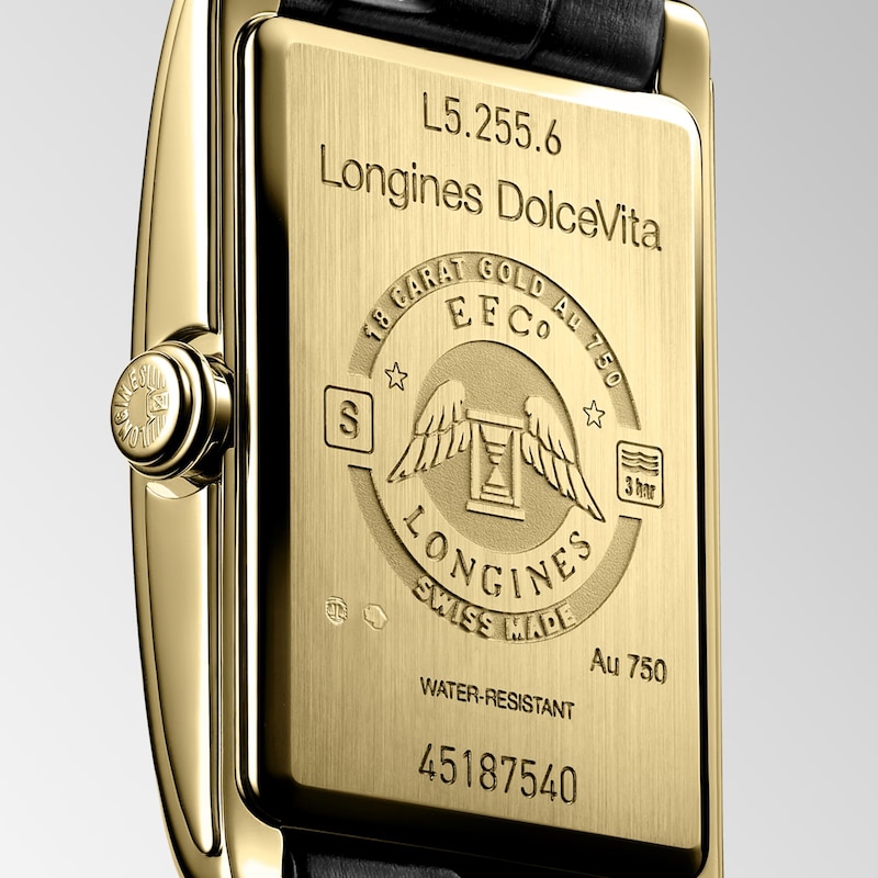 Longines DolceVita Ladies' 18ct Yellow Gold Black Leather Strap Watch
