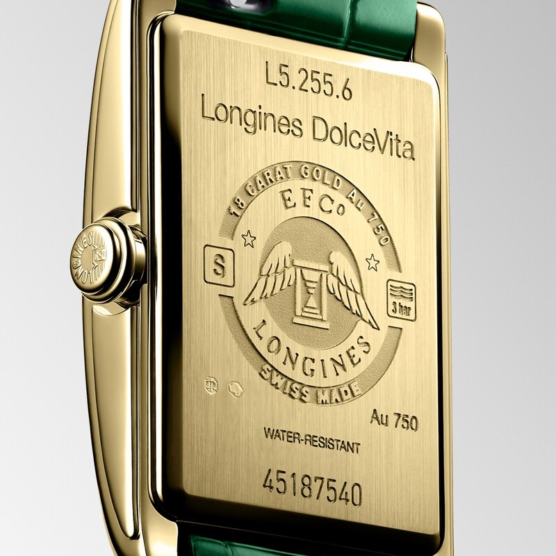 Longines DolceVita Ladies' 18ct Yellow Gold Green Leather Strap Watch