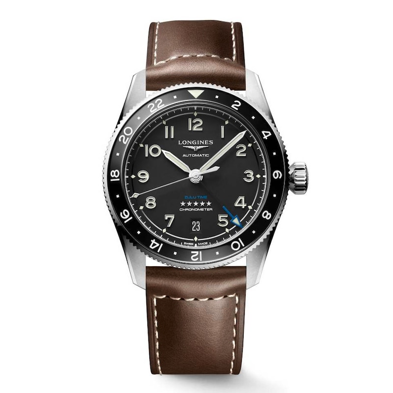Longines Spirit Men's Black Dial & Brown Leather Strap Watch