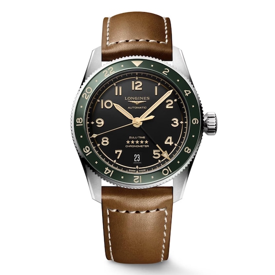 Men's Longines Spirit Brown Leather Strap Watch
