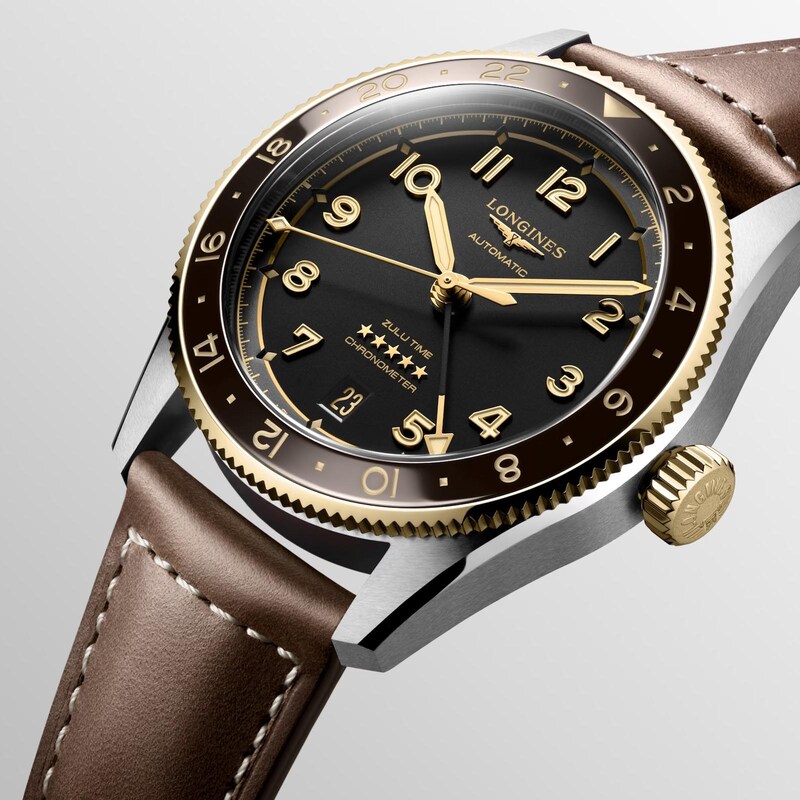 Main Image 2 of Longines Spirit Men's Grey Dial & Brown Leather Strap Watch