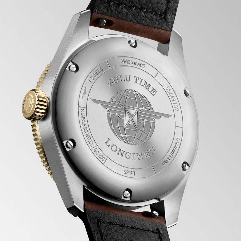 Longines Spirit Men's Grey Dial & Brown Leather Strap Watch