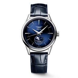 Longines Flagship Heritage Moonphase Blue Dial & Leather Strap Watch