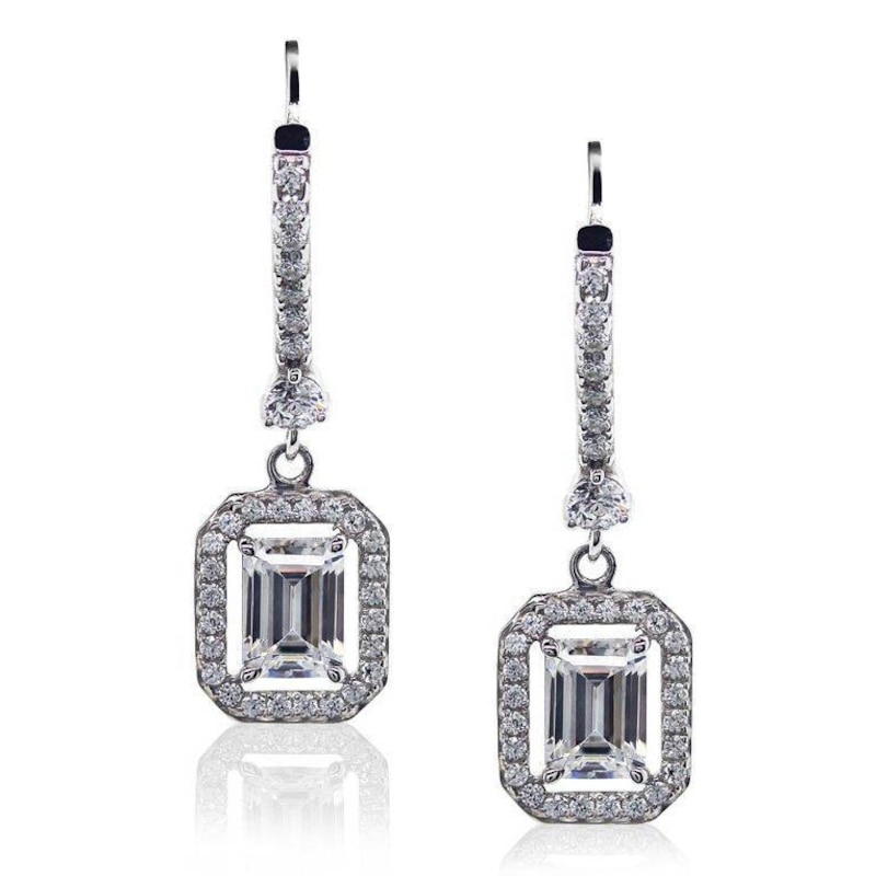 CARAT* LONDON Moxie Silver Cubic Zirconia Emerald Cut Drop Earrings