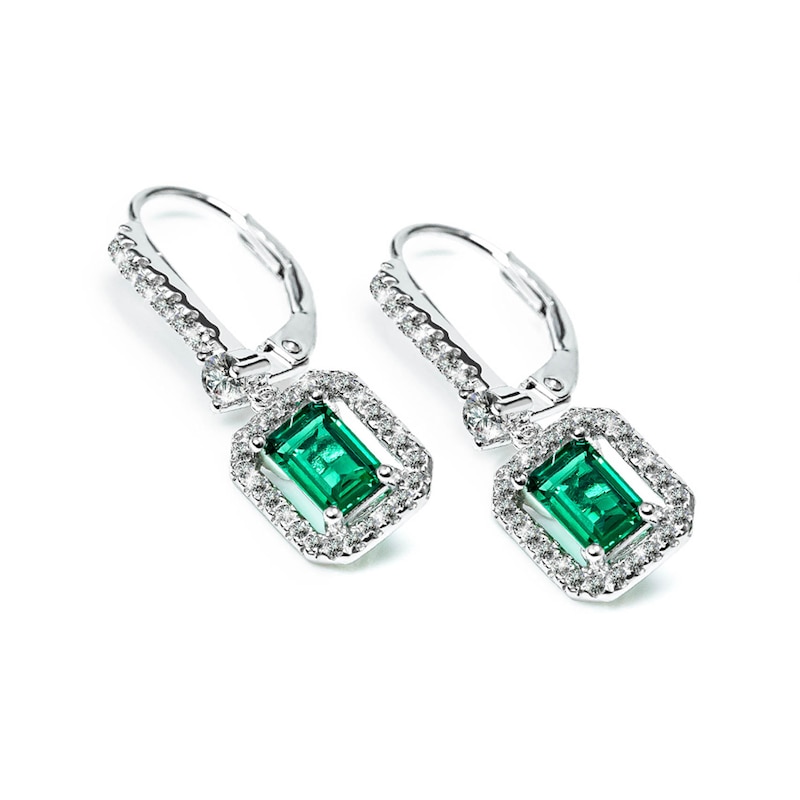 CARAT* LONDON Moxie Silver Green Cubic Zirconia Emerald Cut Drop Earrings