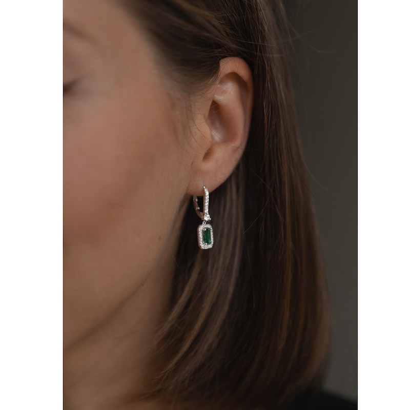 CARAT* LONDON Moxie Silver Green Cubic Zirconia Emerald Cut Drop Earrings