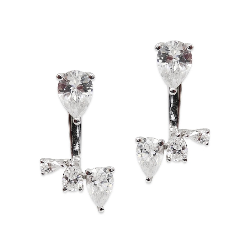 Main Image 1 of CARAT* LONDON Navis Silver Cubic Zirconia Pear Cut Jacket Earrings