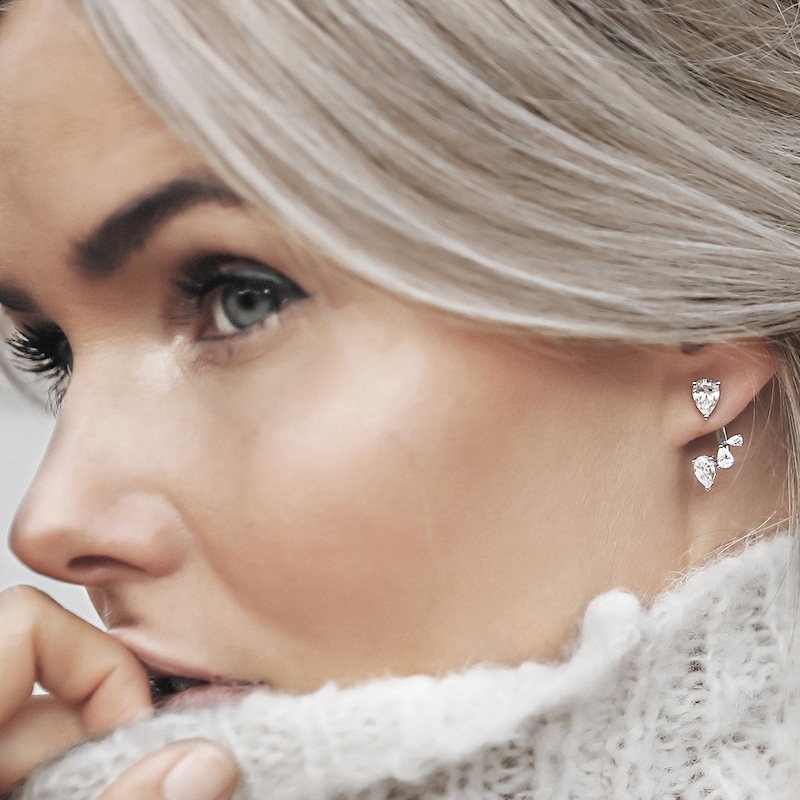 Main Image 2 of CARAT* LONDON Navis Silver Cubic Zirconia Pear Cut Jacket Earrings