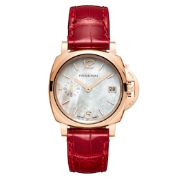 Panerai Luminor Due Goldtech Madreperla Ladies' Red Leather Strap Watch
