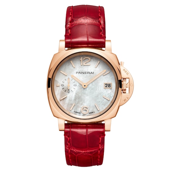 Panerai Luminor Due Goldtech Madreperla Ladies’ Red Leather Strap Watch