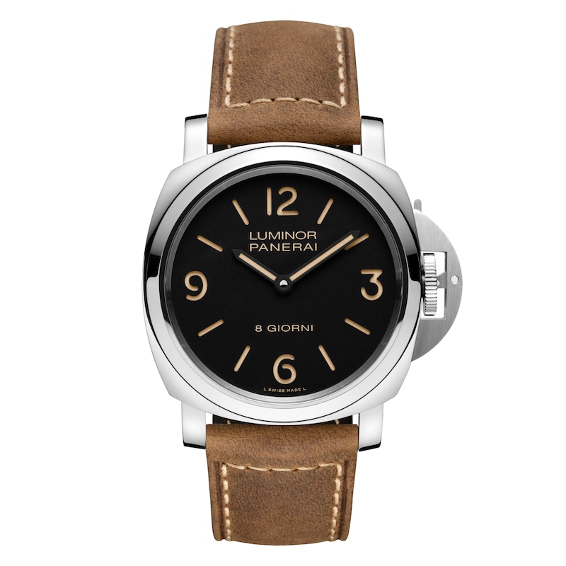 Panerai Luminor 8 Giorni 44mm Men's Black Dial & Brown Leather Strap Watch