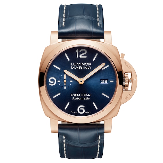 Panerai Luminor Marina Goldtech Sole Blu Men’s Blue Leather Strap Watch