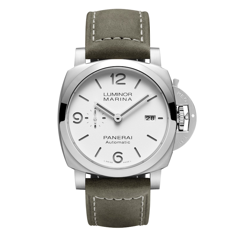 Panerai Luminor Marina 44mm Men's White Dial & Grey Leather Strap Watch
