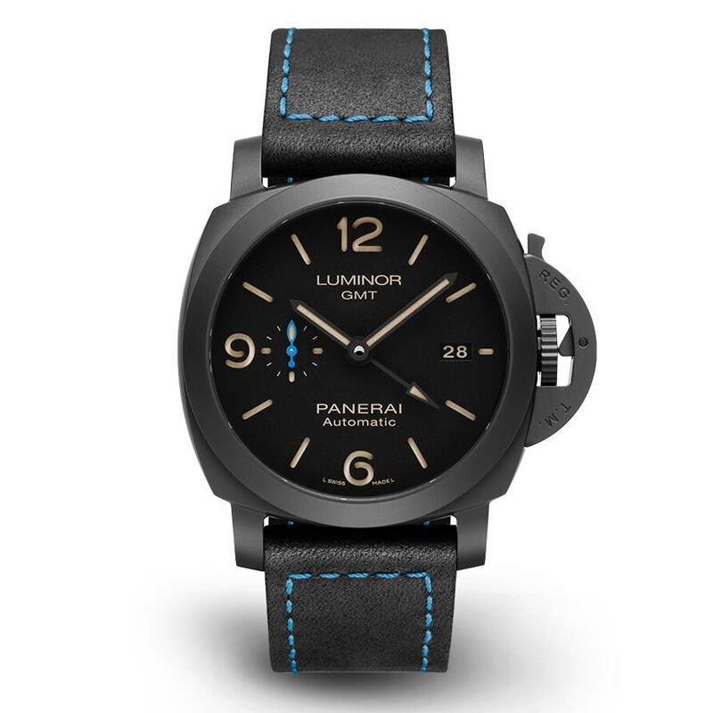 Panerai Luminor Gmt 44mm Men's Black Leather Strap Watch