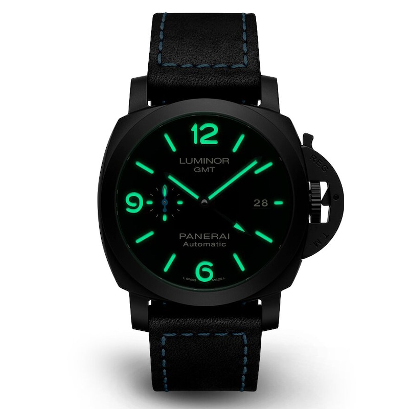 Panerai Luminor Gmt 44mm Men's Black Leather Strap Watch
