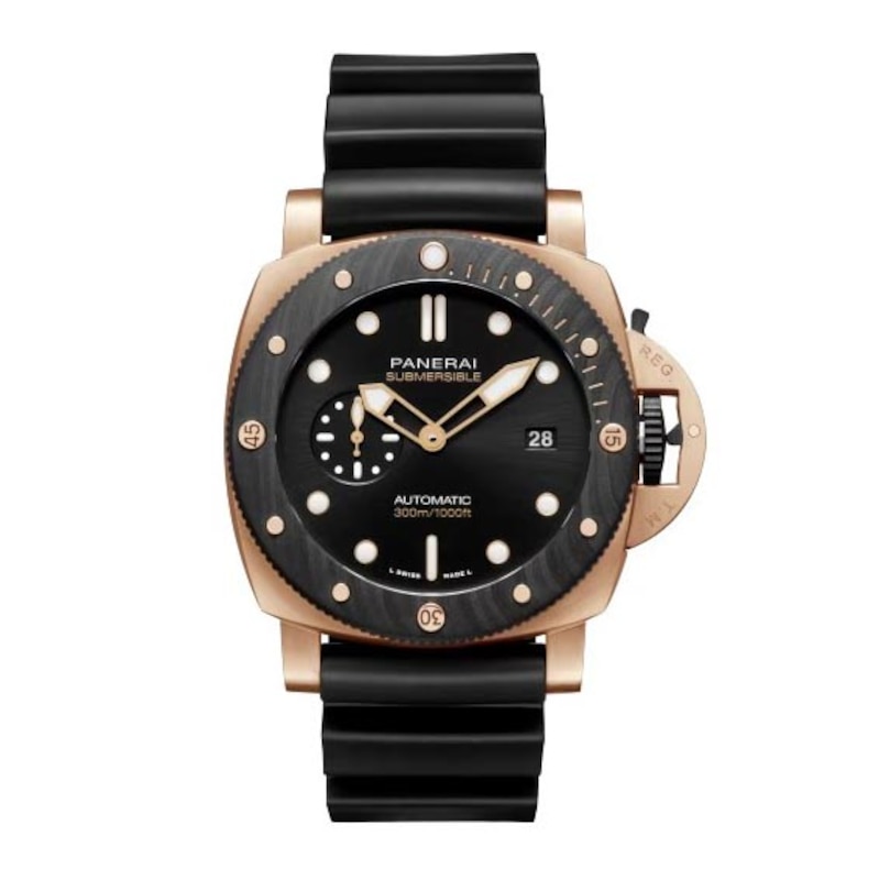 Panerai Submersible Quarantaquattro Goldtech Orocarbo 44mm Black Dial Strap Watch