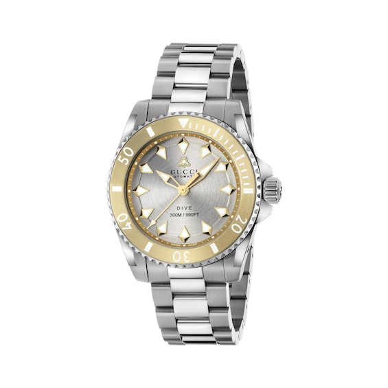 Gucci Dive Automatic 40mm Silver Tone Dial Bracelet Watch
