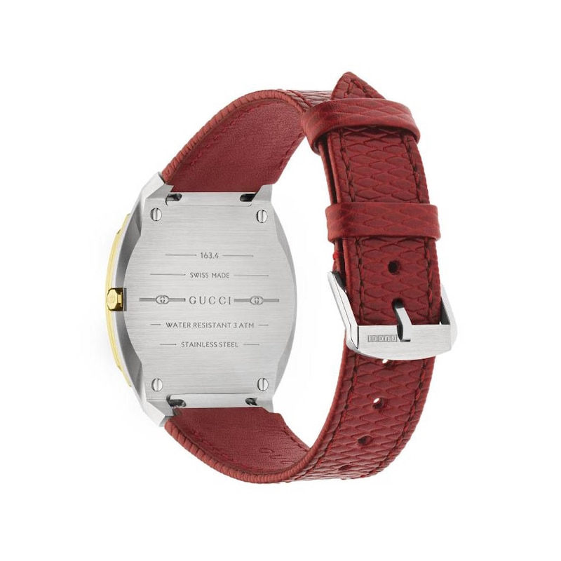 GUCCI 25H 34mm Gold-Tone Dial & Red Leather Strap Watch