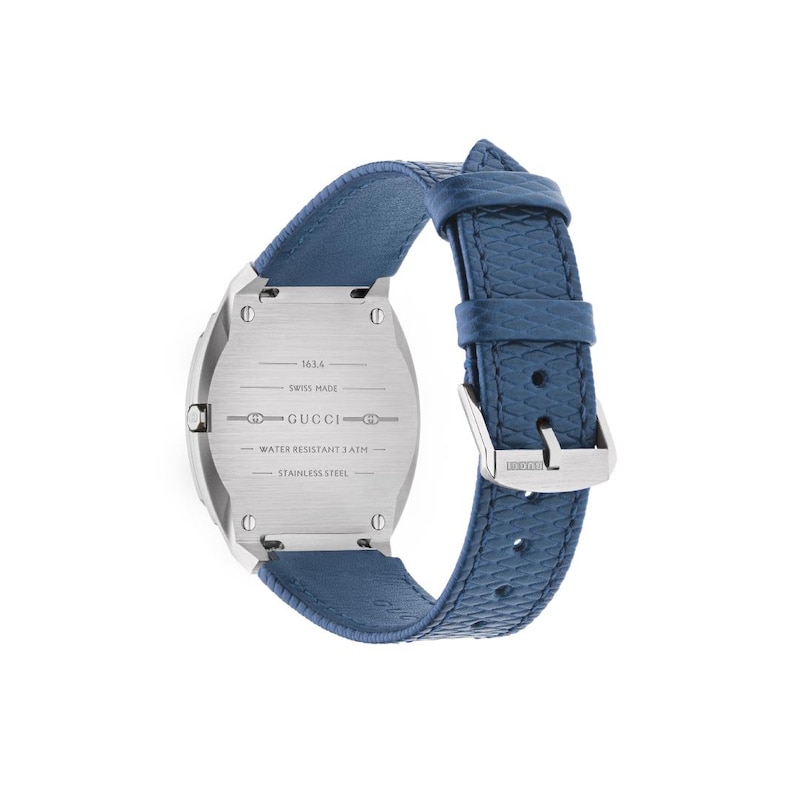 GUCCI 25H 34mm Silver-Tone Dial & Blue Leather Strap Watch
