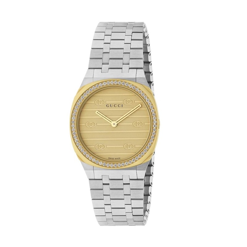 GUCCI 25H Diamond Gold-Tone Dial Bracelet Watch