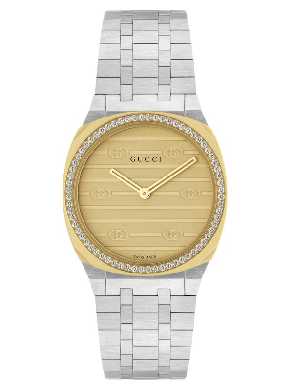 GUCCI 25H Diamond Gold-Tone Dial Bracelet Watch