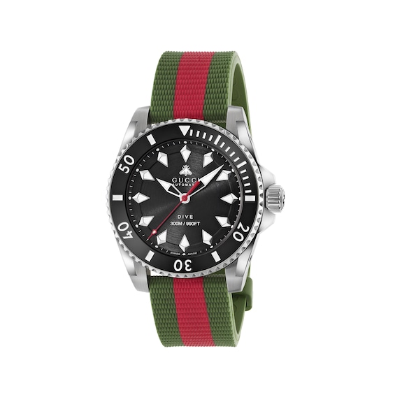 Gucci Dive Automatic 40mm Green & Red Fabric Strap Watch