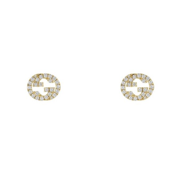 Gucci Interlocking 18ct Yellow Gold Diamond Stud Earrings