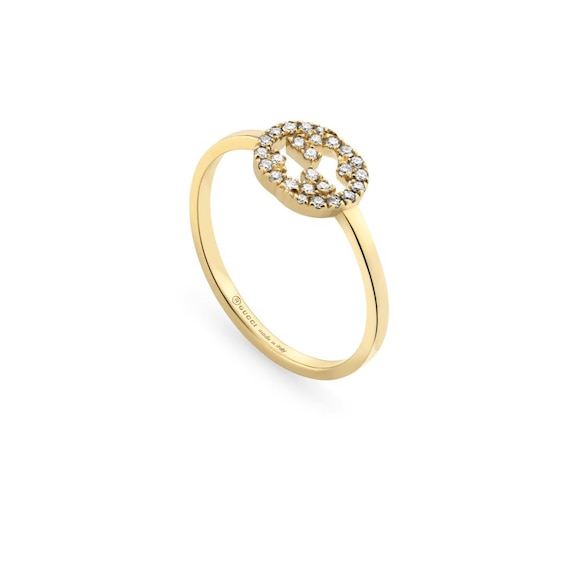 Gucci Interlocking G Diamond & 18ct Yellow Gold Ring Size M-N